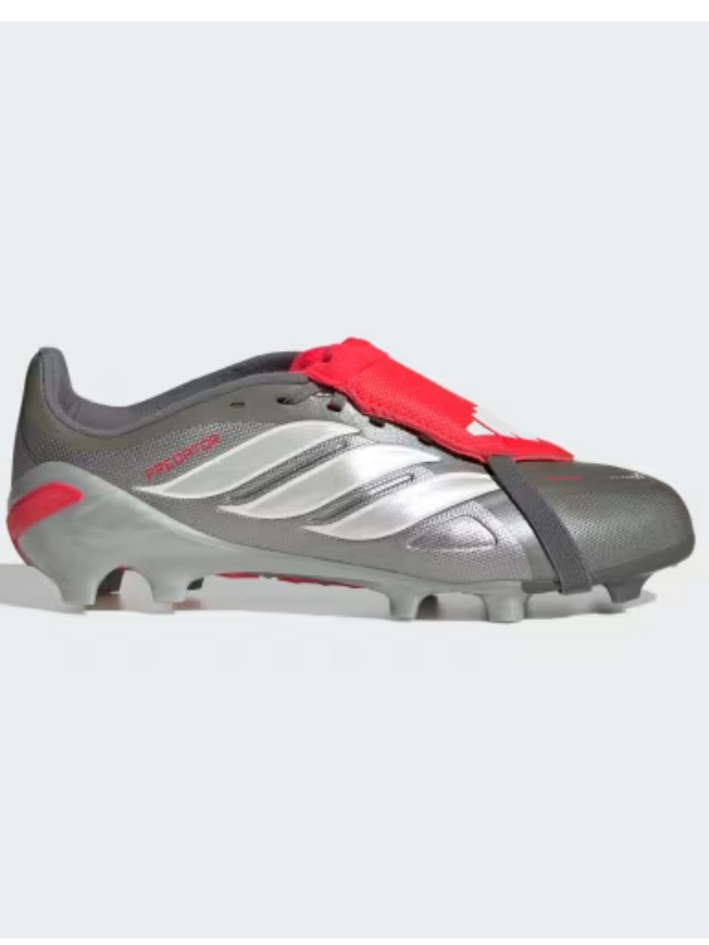 adidas Kids Soccer Cleats in Silver and Gray with Red Accents